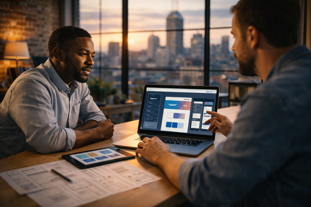 Business collaboration at golden hour