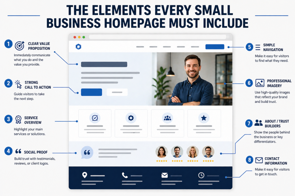 Website mockup with business elements